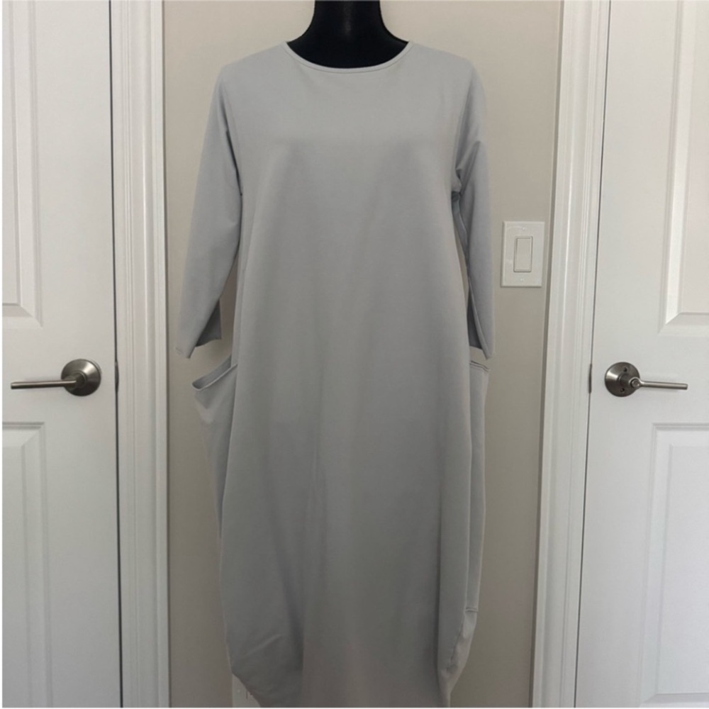 AMICI Light Gray Womens 3/4 Sleeve Relaxed Fit Midi Dress S
